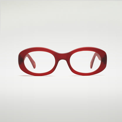 Front view of Cosmic Cherry Matte optical frame