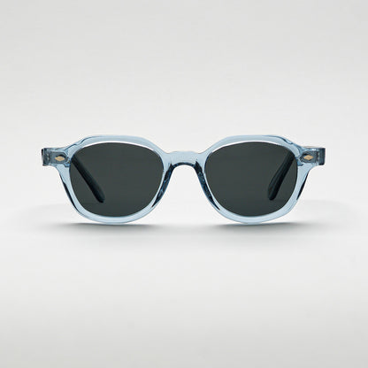 Mireye Earth sunglasses in crystal blue, front view.
