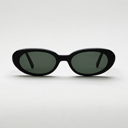 Mireye Emmy sunglasses in black, front view.