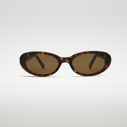Mireye Emmy sunglasses in tortoise, front view.