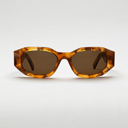 Mireye Kalahari sunglasses in desert amber, front view.