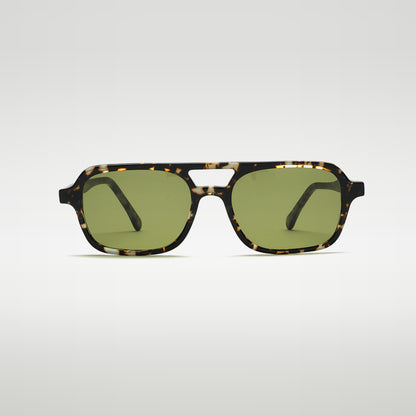 Mireye Mikuni sunglasses in ember tortoise, front view.