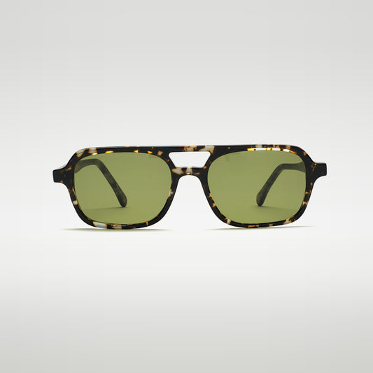 Mireye Mikuni sunglasses in ember tortoise, front view.