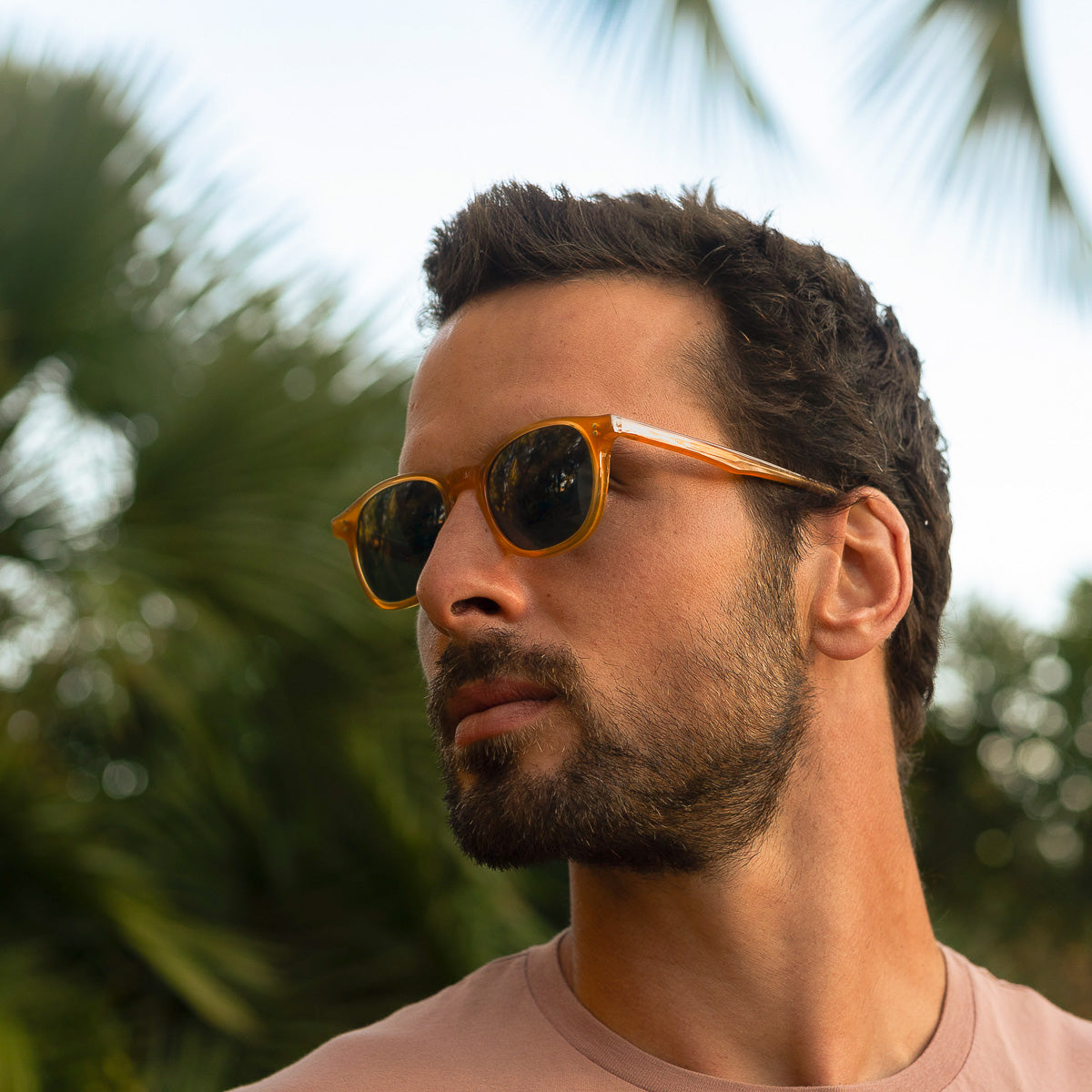 Close-up of Mireye Water sunglasses in Honey tone.