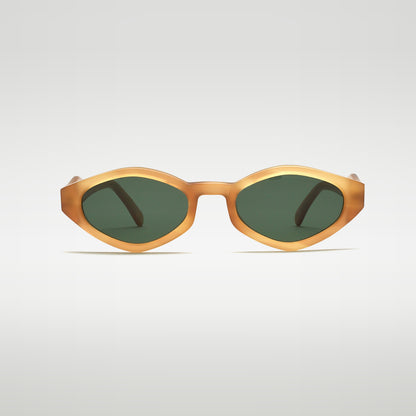 Mireye Wicklow sunglasses in honey green, front view.