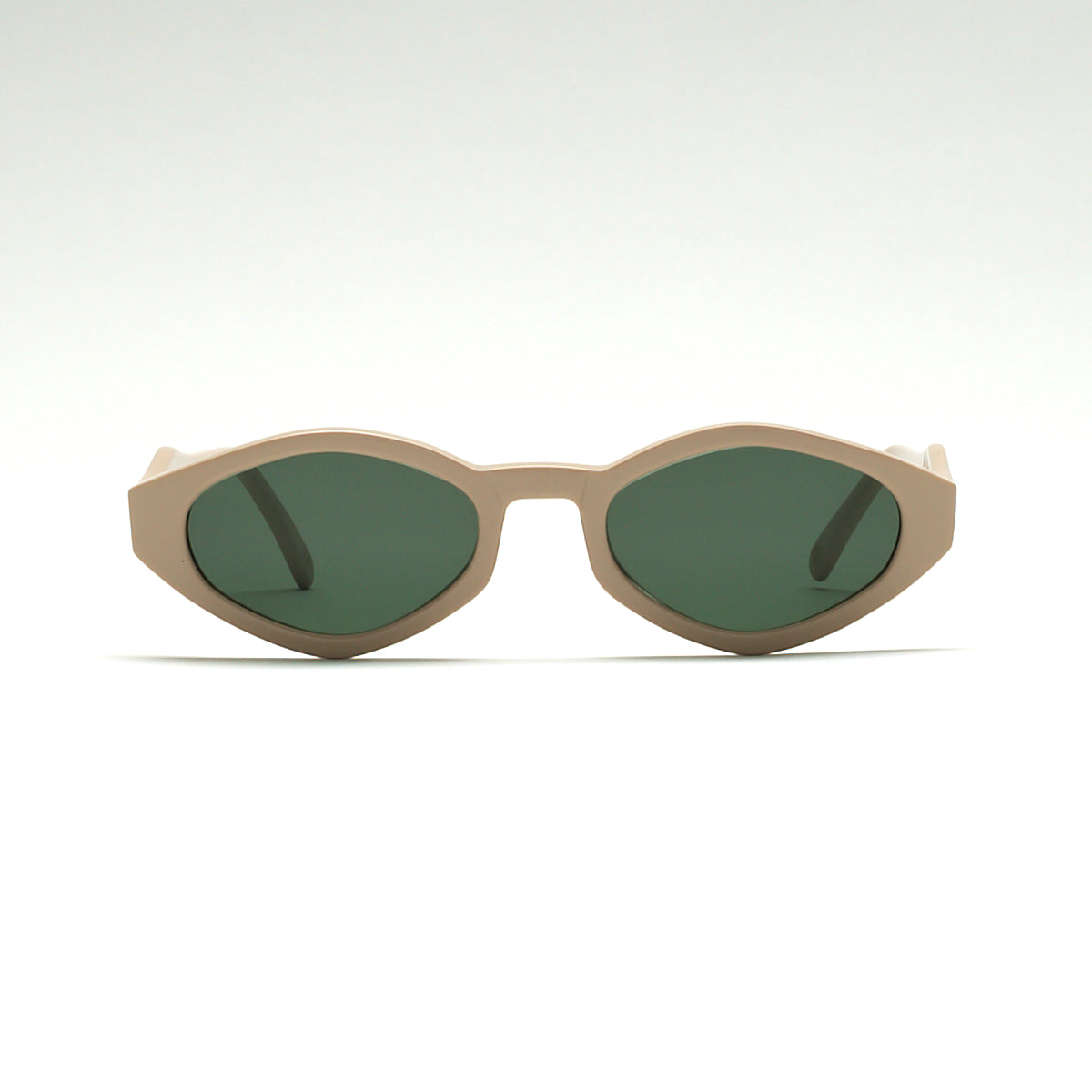 Mireye Wicklow sunglasses in nude green, front view.