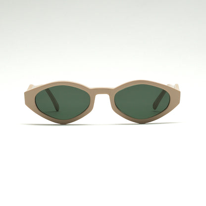 Mireye Wicklow sunglasses in nude green, front view.