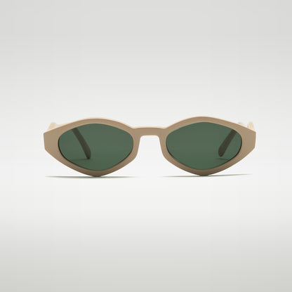 Mireye Wicklow sunglasses in nude green, front view.