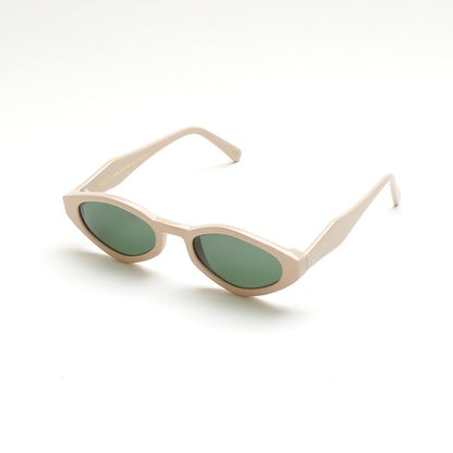 Mireye Wicklow sunglasses in nude green, perspective view.