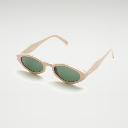Mireye Wicklow sunglasses in nude green, perspective view.