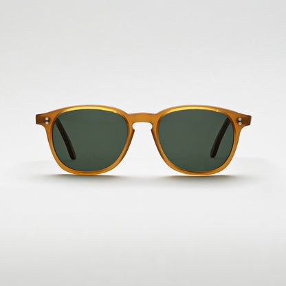 Mireye Water sunglasses in honey acetate with green Zeiss lenses, front view.